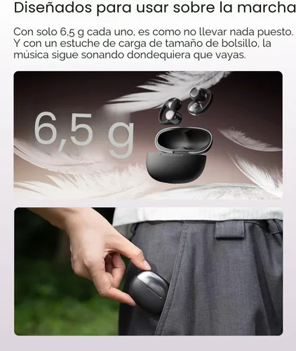 Vista 6 de SHOKZ OpenDots ONE - Auriculares de oído abierto, Auriculares de clip con micrófono - Auriculares inalámbricos Bluetooth con micrófono - Seguros