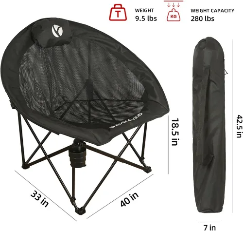 Vista 9 de ROCK CLOUD Silla plegable para acampar, sillas acolchadas de gran tamaño Negro