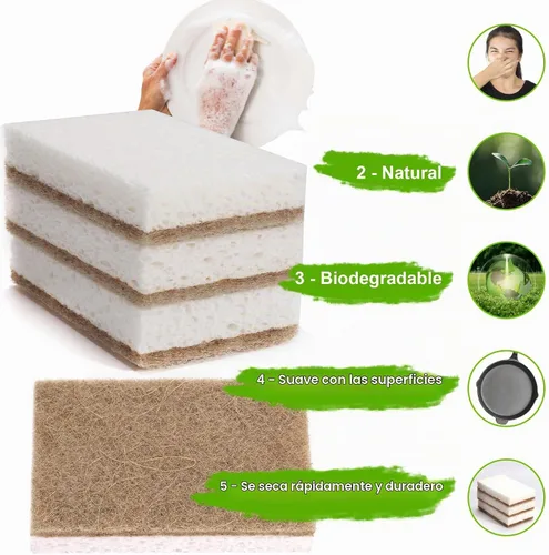 Vista 2 de Esponjas naturales para platos, paquete de 12 – Keep Soap Esponja de cocina biodegradable Esponja de coco compostable – Esponjas de limpieza