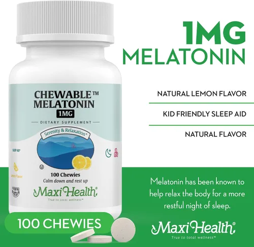 Vista 3 de Maxi Health Melatonina masticable, sabor a limón kosher, melatonina para adultos y niños, ayuda natural para adultos y niños, alternativa a la dosis