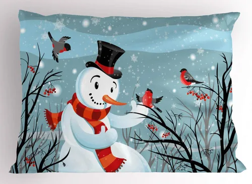 Vista 63 de Ambesonne Juego de 2 fundas de almohada navideñas, diseño de estrellas de Navidad y copos de nieve, letras retro, ropa de cama de microfibra