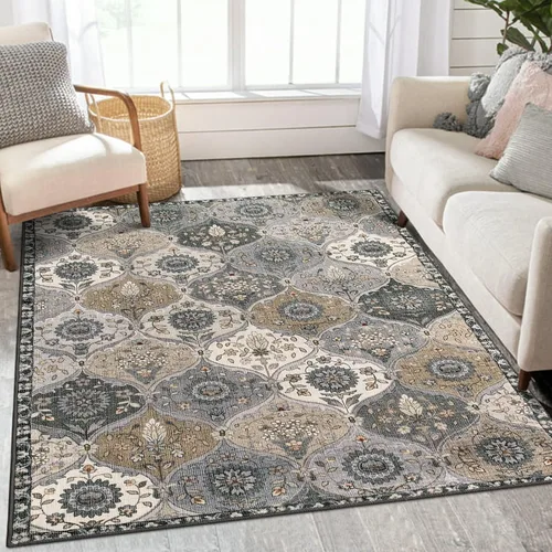 Vista 35 de Lahome - Alfombra marroquí antideslizante y lavable, pequeña alfombra oriental para dormitorio, cocina, entrada, baño, entrada, 61 x 91 cm, crema