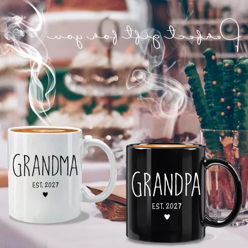 Vista 2 de FALJIOK Taza de café para abuelos, regalos por primera vez 2027, promocionado a abuelos, abuela y abuelo 2027, regalos de anuncio de embarazo