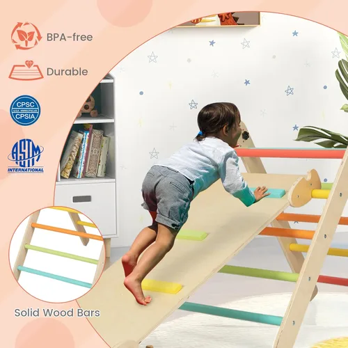 Vista 9 de Costzon Juguetes de escalada para niños pequeños, 4 en 1 plegables de madera Montessori para niños, juguetes de escalada triangulares con rampa