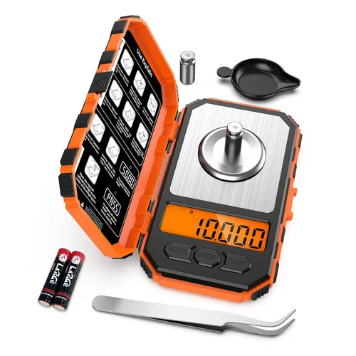 Vista 10 de AMIR Báscula digital de miligramo de 1.76 oz/0.00 oz, báscula portátil de joyería, báscula electrónica de bolsillo de alta precisión, LCD