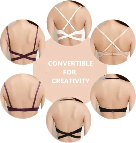 Vista 2 de Brasier de escote en U profundo multisentido, brasier convertible para mujer, brasier con relleno con realce y espalda baja halter