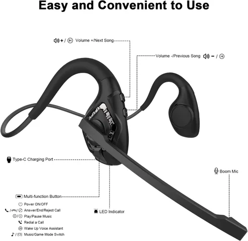 Vista 8 de Giveet Auriculares Bluetooth 5.2, auriculares estéreo inalámbricos de conducción de aire con micrófono con cancelación de ruido, 8 horas