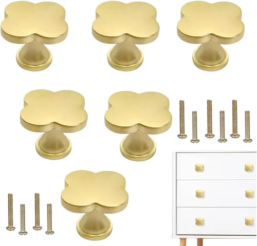 Vista 14 de 6 piezas de manijas de pomo de trébol de cuatro hojas de latón, pomos dorados para gabinetes, cajones, cómodas, muebles, cocina, armario, baño