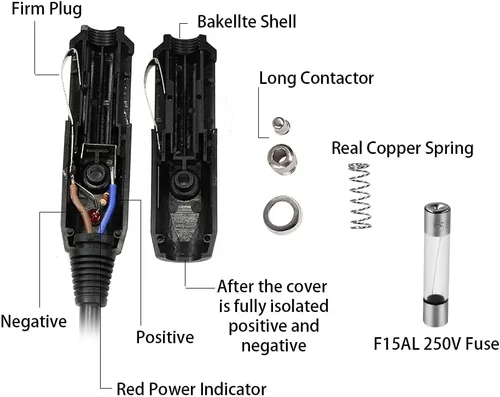 Vista 2 de Enchufe de encendedor de cigarrillos de 12 V con cables, conector macho resistente de 12 voltios, fuente de alimentación de 15 y 20 amperios