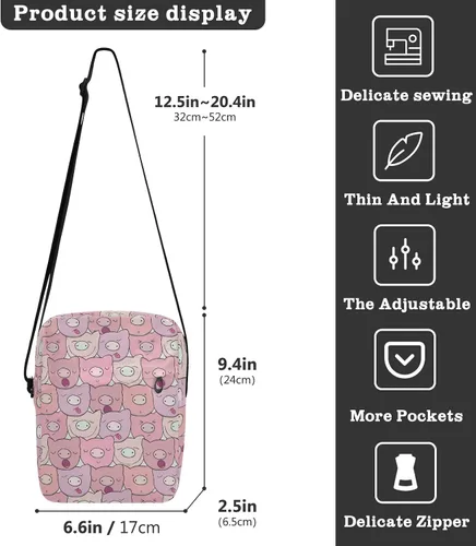 Vista 3 de Bolso bandolera pequeño con diseño de cerdo lindo para mujeres y hombres, mini bolso de mensajero con correas ajustables, Lindo cerdo