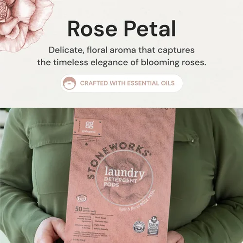 Vista 9 de Grab Green Stoneworks - Paquete de cápsulas de detergente para ropa y hojas para secadora (pétalo de rosa) 80 unidades Rose Petal Scent; Plant &