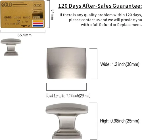 Vista 5 de Amerdeco 10-Pack Brushed Satin Nickel Cabinet Knobs & Pulls - 1-1/8 Inch Single Hole Square Drawer Handles for Bathroom Cabinets ZH0011