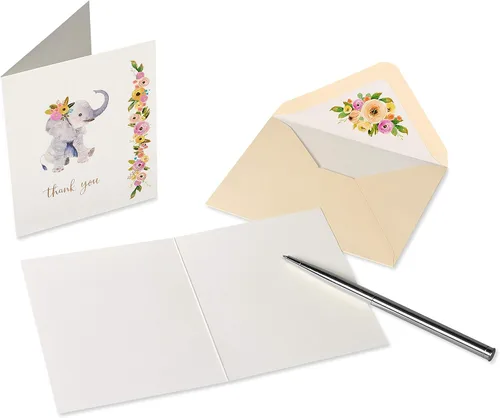 Vista 3 de Papyrus Tarjetas de agradecimiento para bebés con sobres, elefante y jirafa (20 unidades)