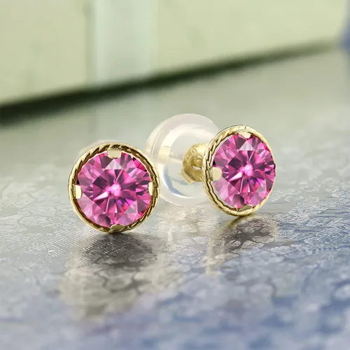 Vista 56 de Gem Stone King Aretes redondos de oro amarillo de 14 quilates con piedra natal Redondos de 0.157 in Aretes de oro para mujeres y hombres
