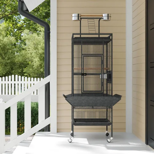 Vista 5 de TrailBlaze Amplia jaula de metal grande de 61.5 pulgadas con tapa de juego y soporte rodante, jaula alta para loros con cuencos de alimentación