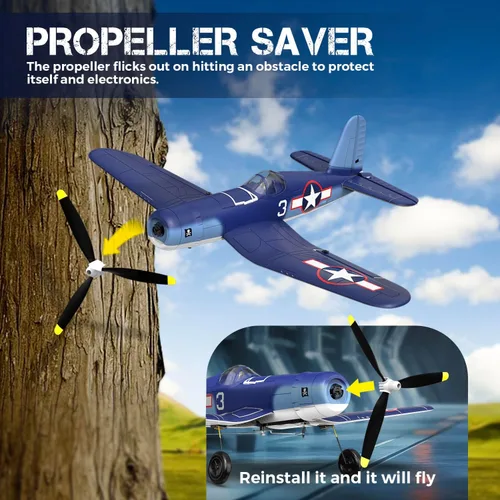 Vista 4 de VOLANTEX F4U Corsair 4 canales - Avión de control remoto con 3 modos de vuelo y estabilización XPilot, avión RC 2.4G para adultos principiantes