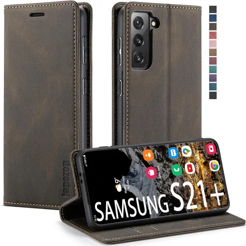 Vista 18 de Funda tipo cartera para Samsung Galaxy S21+ Plus 5G con bloqueo RFID, tarjetero y función atril magnético, funda de piel con tapa para Samsung Negro