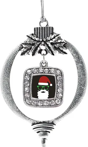 Vista 202 de Inspired Silver - Adorno con dije de reina de rodillo - Adornos navideños cuadrados de plata con joyas de circonita cúbica