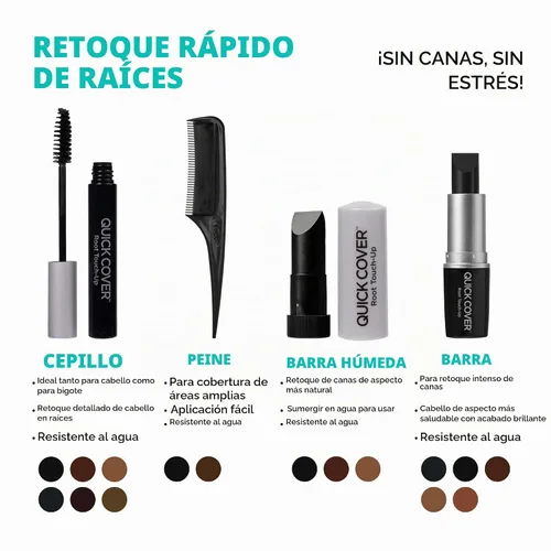 Vista 6 de RED by KISS Quick Cover Root Touch Up Rescue (Negro), Máscara Natural Resistente al Agua Temporal para Cubrir Canas y Barba, Cepillo con Aceite