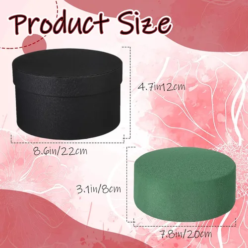 Vista 2 de Nuenen Caja de regalo redonda con tapa y juego de espuma floral, negro, 2 piezas, cajas de regalo para flores para el día de la madre, dama