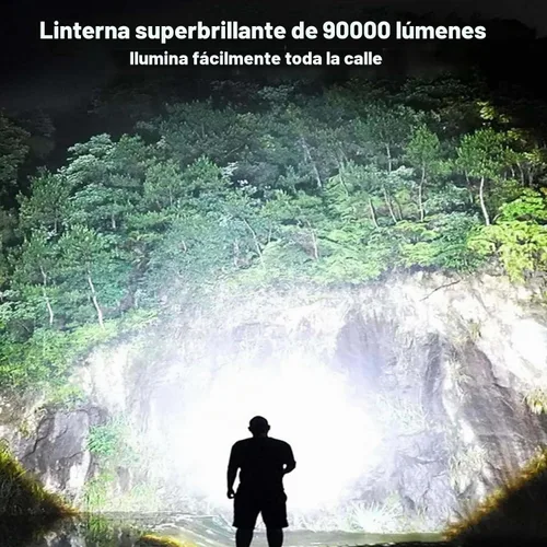 Vista 2 de KZK - Linterna recargable de 90000 lúmenes altos con mango largo, potente linterna de mano con 11 modos de luz, impermeable y zoomable para el Negro