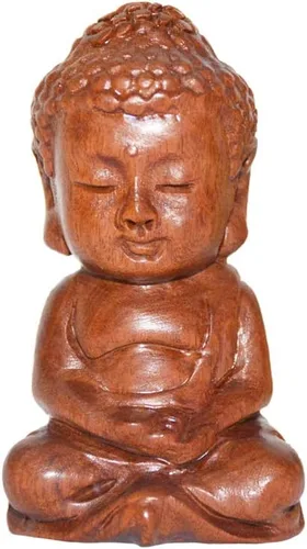 Vista 7 de Estatua de cabeza de Shakyamuni de Buda sonriente meditante, hecha a mano, de madera, anhelada a mano, decoración de buena suerte, regalo