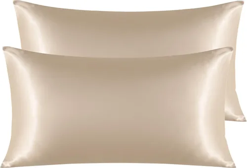 Vista 79 de NTBAY Paquete de 2 fundas de almohada estándar de satén para cabello y piel, lujosas y sedosas fundas de almohada con cierre de sobre, 20 x 26