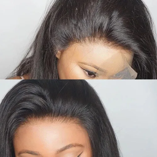 Vista 6 de 13x4 de oreja a oreja cierre frontal de encaje transparente HD cabello humano con nudos de cabello de bebé, 100% virgen Remy, cierre frontal