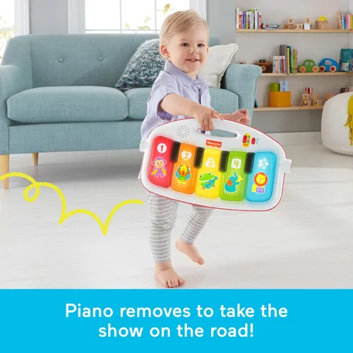 Vista 5 de Gimnasio de piano Fisher-Price Baby Playmat Deluxe Kick & Play para el aprendizaje y 2 maracas de cascabeles suaves para jugar desde recién nacido