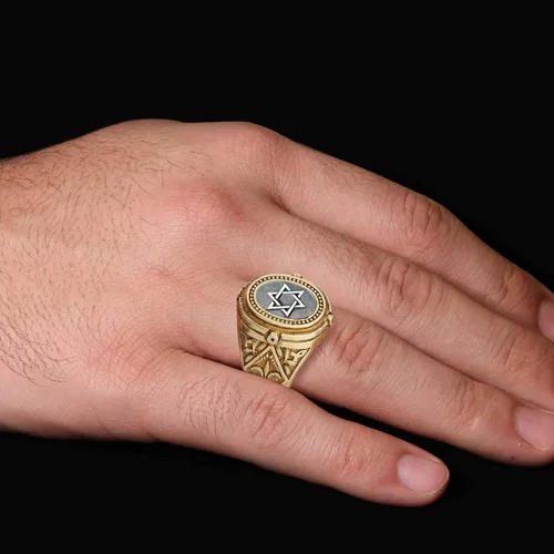 Vista 6 de Anillo Escudo de David, Anillo de plata de estrella de David, Anillo de estrella hebrea personalizado, Anillo de declaración judía hecho a mano