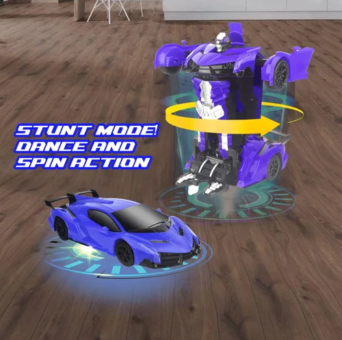 Vista 3 de Mindscope Turbo Twister 2 en 1 Blue Morpher RC Car que se transforma en un robot