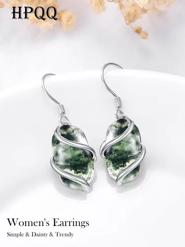 Vista 7 de HPQQ Regalos para mujer, aretes de plata de ley 925 para mujer, delicados aretes colgantes de piedra ovalada, joyería fina, regalos para el día
