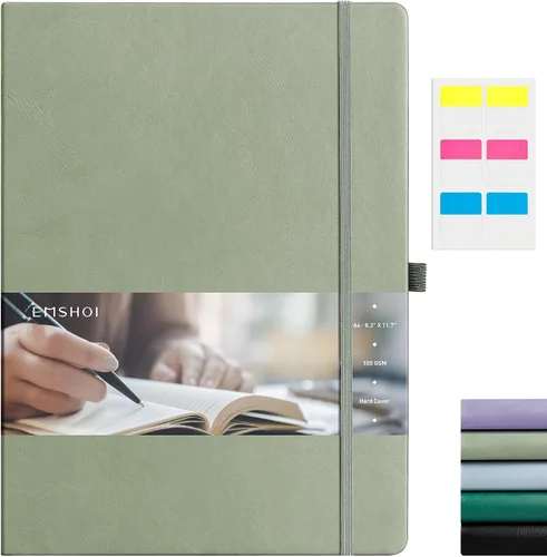 Vista 10 de EMSHOI Diario punteado, 8.5 x 11 pulgadas, tapa dura de cuero para mujeres y hombres, 192 páginas, cuaderno de cuadrícula de puntos de 100 GSM