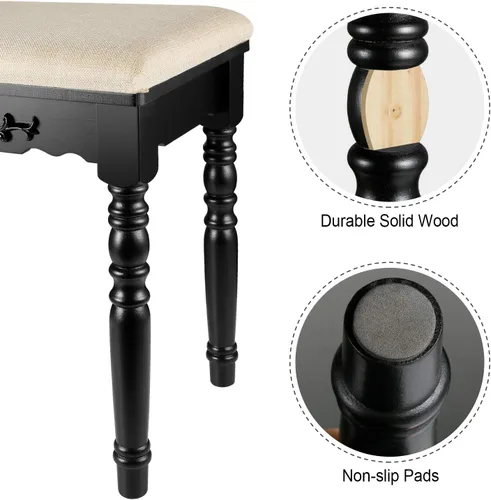 Vista 5 de URFORESTIC Taburete de tocador de madera de roble, moderno taburete de maquillaje con superficie de asiento cóncavo, capacidad de 300 libras, fácil