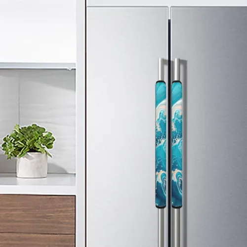 Vista 5 de Coldinair Fundas protectoras antideslizantes para manijas de puerta de refrigerador con estampado de mármol aguamarina, asas de decoración