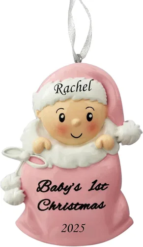 Vista 9 de Adorno personalizado para bebé niño en pijama con copo de nieve 2024, adorno para primer árbol de Navidad, decoración artesanal personalizada