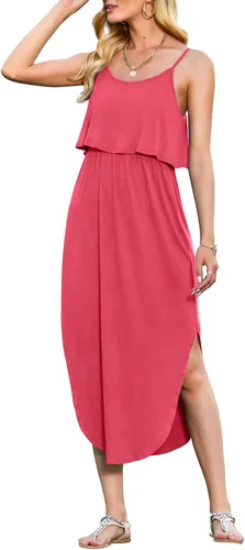 Vista 8 de LILBETTER Vestido midi de playa casual de verano para mujer con tiras ajustables y divididas 01 Negro