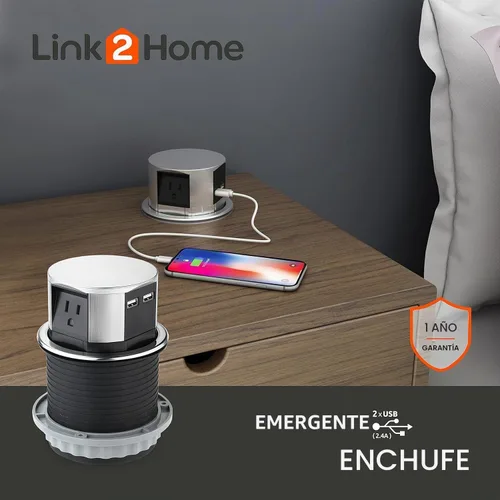 Vista 5 de Link2Home Paquete de 2 enchufes emergentes que ahorran espacio con USB, 3 tomas de corriente de 15 A, 2 puertos USB de 2.4 A de carga rápida