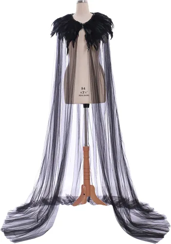 Vista 2 de Capa para cosplay de Evil Queen súper villano capa steampunk cuello de plumas