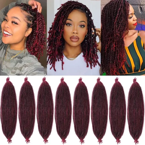 Vista 31 de Cabello de Envoltura Pre-Esponjado de 8 Pulgadas, 3 Paquetes, Cabello Afro Twist Pre-Separado Elástico para Locs, Cabello Afro Twist Negro Natural