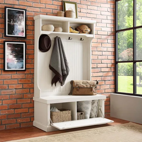 Vista 6 de Crosley Furniture - Hall Tree- Mueble para pasillo, Madera, Blanco gastado