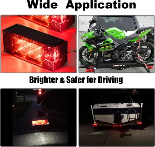 Vista 3 de CZC AUTO 2 luces LED sumergibles de bajo perfil rectangular para remolque, luces LED de remolque con 4 tiras reflectantes, kit de luces de marcha