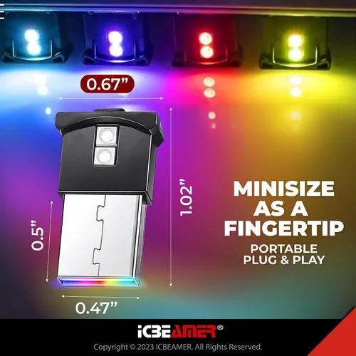 Vista 5 de ICBEAMER Smart USB 1-Paquete (Azul) Luz de Noche LED Automática Plug-in Miniatura para Coche, Van, Pickup, Camión, Interior, Maletero, Iluminación