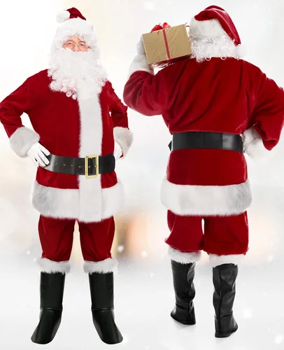 Vista 6 de SHEJIZE Disfraz de Papá Noel para hombres, traje de Papá Noel, para adultos, hombres, disfraz de Papá Noel para hombres, traje de Papá Noel