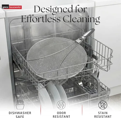 Vista 6 de Amco Pantalla contra salpicaduras de 13 pulgadas con asas plegables, absorbente de olores de acero inoxidable, apta para lavavajillas, herramienta