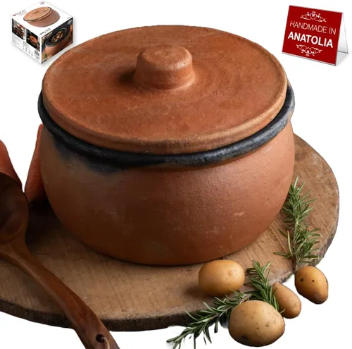 Vista 8 de Hakan Efes - Ollas de cocina de arcilla con tapas, pequeñas ollas de arcilla de 1.9 cuartos de galón para cocinar, ollas de arroz tradicionales sin