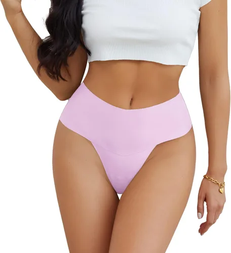 Vista 4 de DEANGELMON Tanga sin costuras para mujer, tanga, ropa interior para entrenamiento, cintura alta, tanga, paquete múltiple