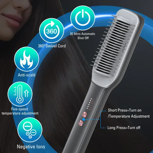 Vista 9 de sdlogal Cepillo alisador de cabello – Plancha alisadora de cabello con peine integrado, calentamiento rápido de 20 segundos y 5 ajustes de Negro