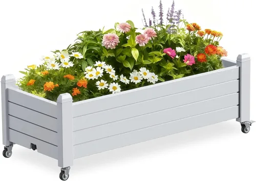 Vista 17 de PatioZen Cama de jardín elevada de 14 galones, maceta elevada de riego automático con tapón de drenaje y medidor para verduras, flores, hierbas Ashen