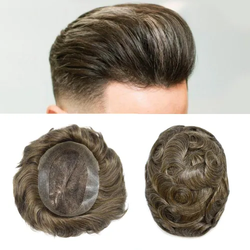 Vista 20 de Toupee For Men Real Human Hair Mens Toupee Hair Replacement System Swiss Lace Toupee For Men Natural Human Hair Piece Mens Toupee6*8"-90% density#2